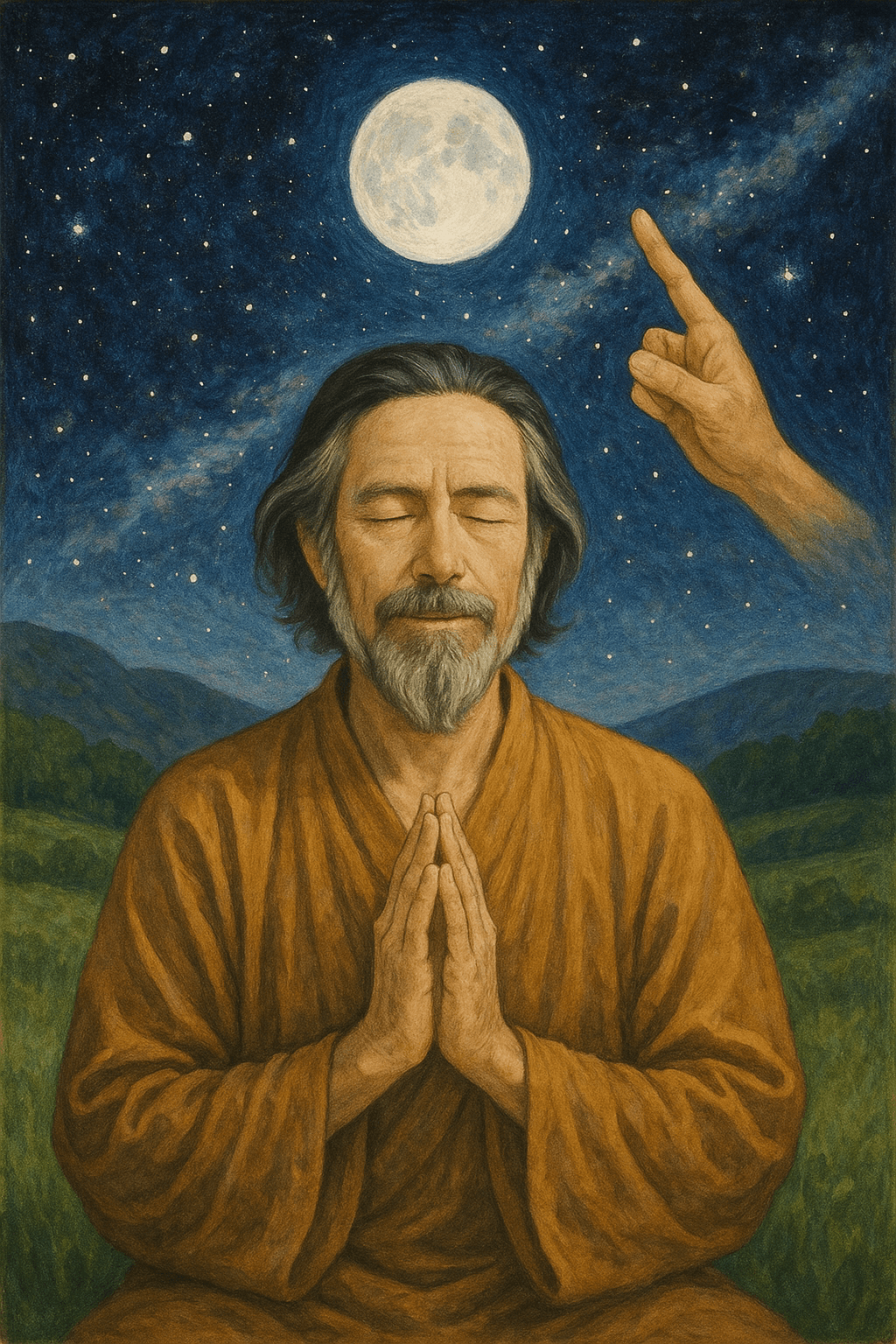 An oil painting of Alan Watts