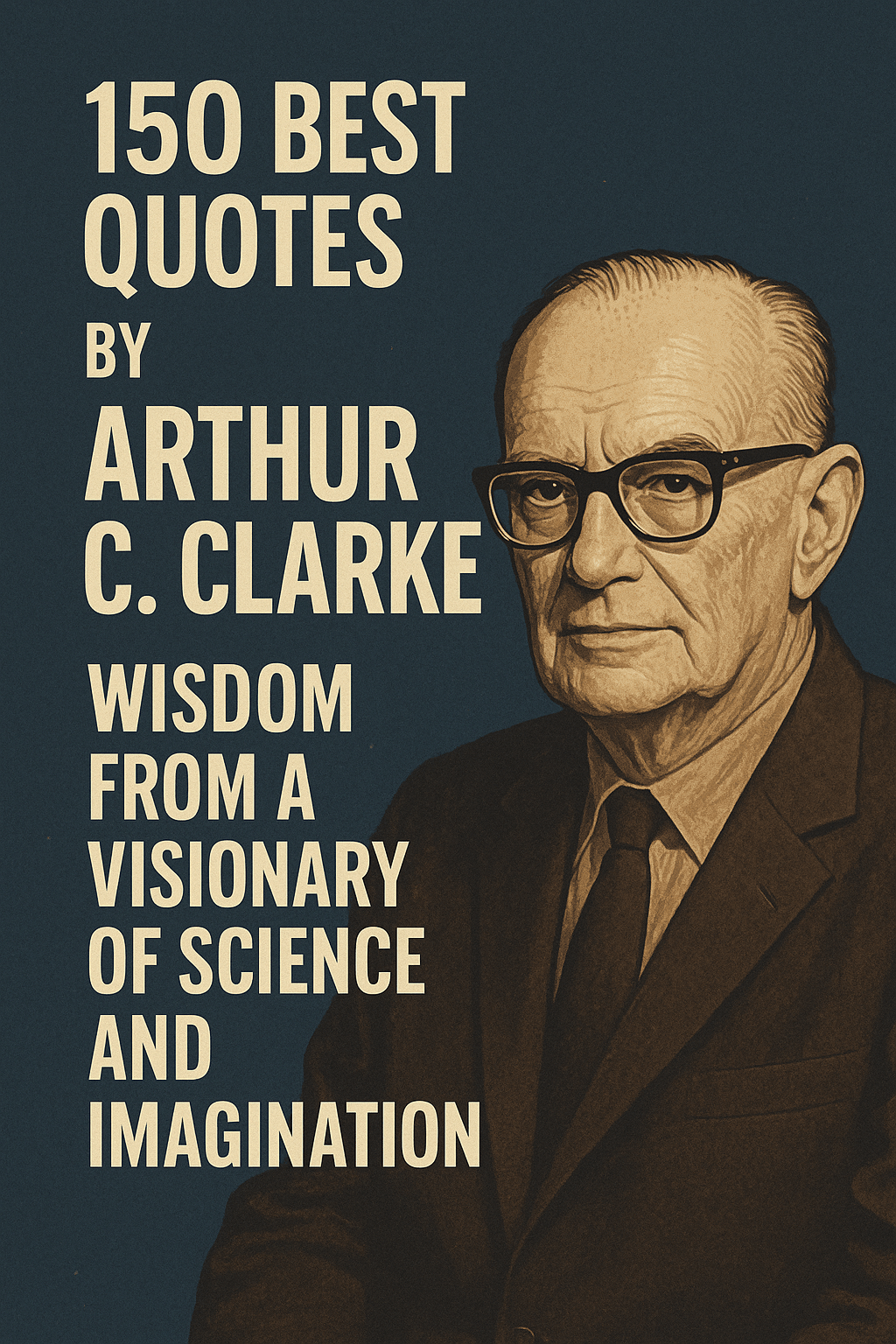 image of a stylized book cover for “150 Best Quotes by Arthur C. Clarke: Wisdom from a Visionary of Science and Imagination.