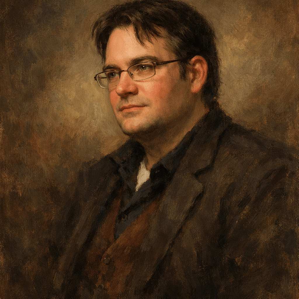 An oil painting of Brandon Sanderson