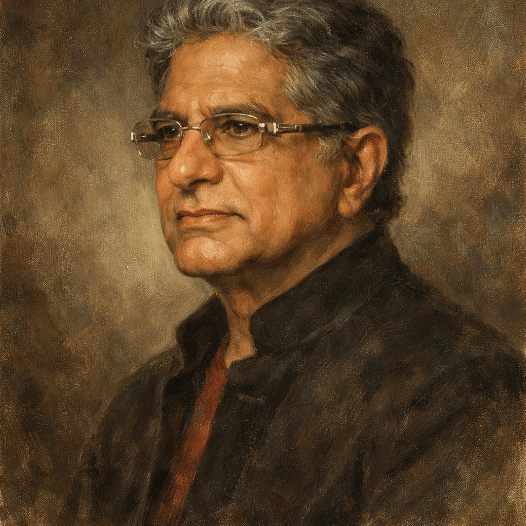 An oil painting of Deepak Chopra