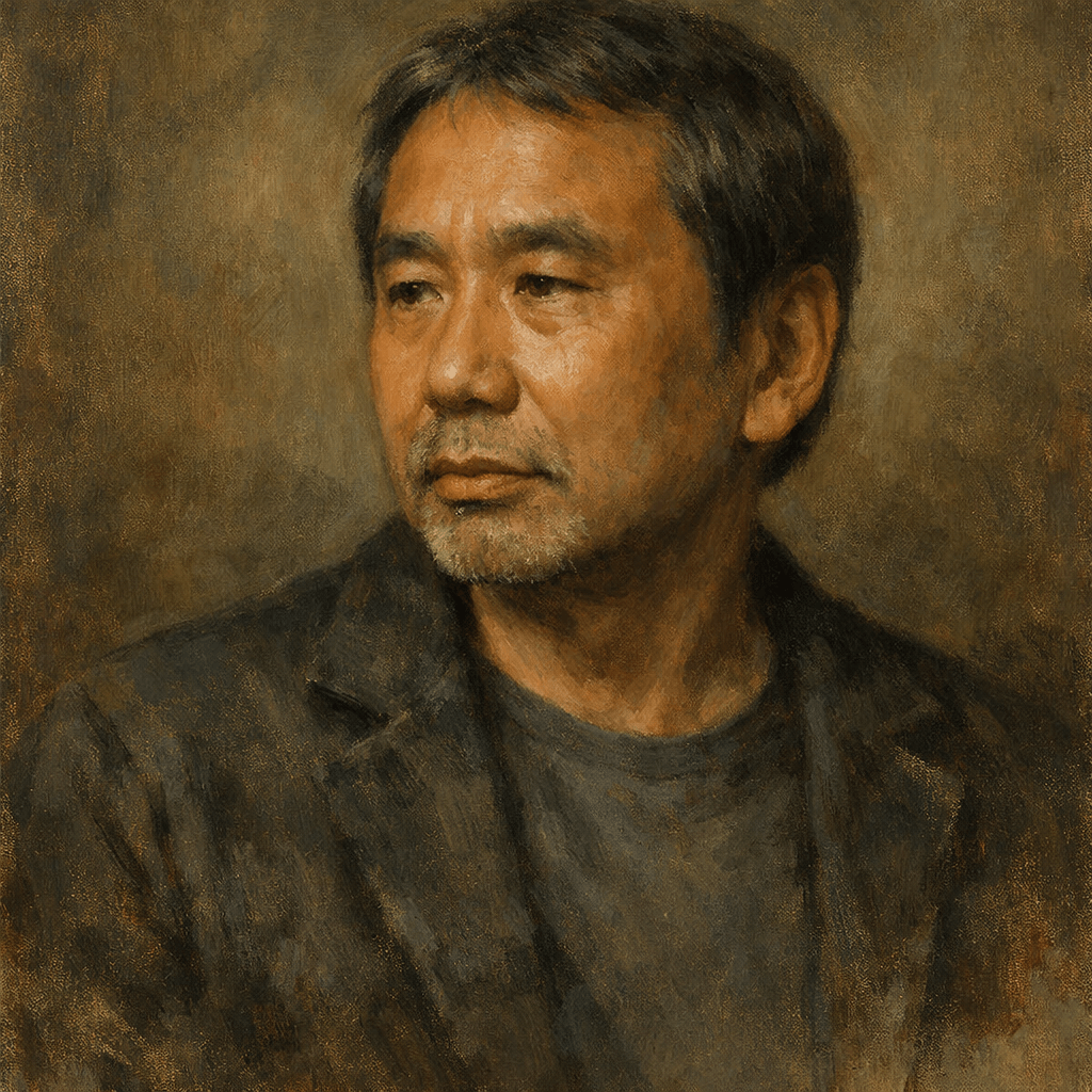 An oil painting of Haruki Murakami