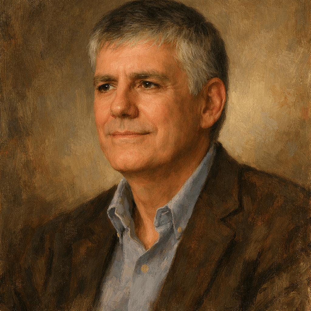 An oil painting of Rick Riordan