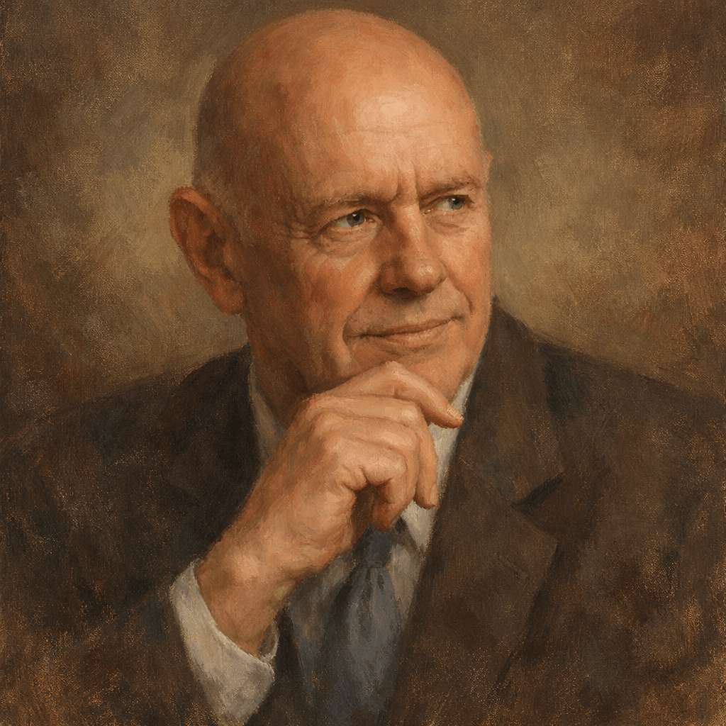 An oil painting of Stephen Covey