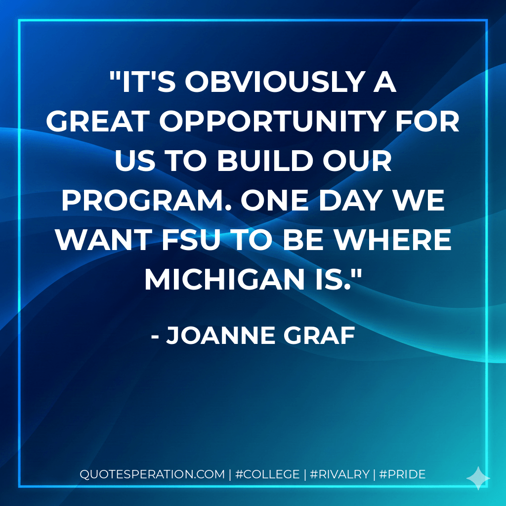 It's obviously a great opportunity for us to build our program. One day we want FSU to be where Michigan is. - JoAnne Graf