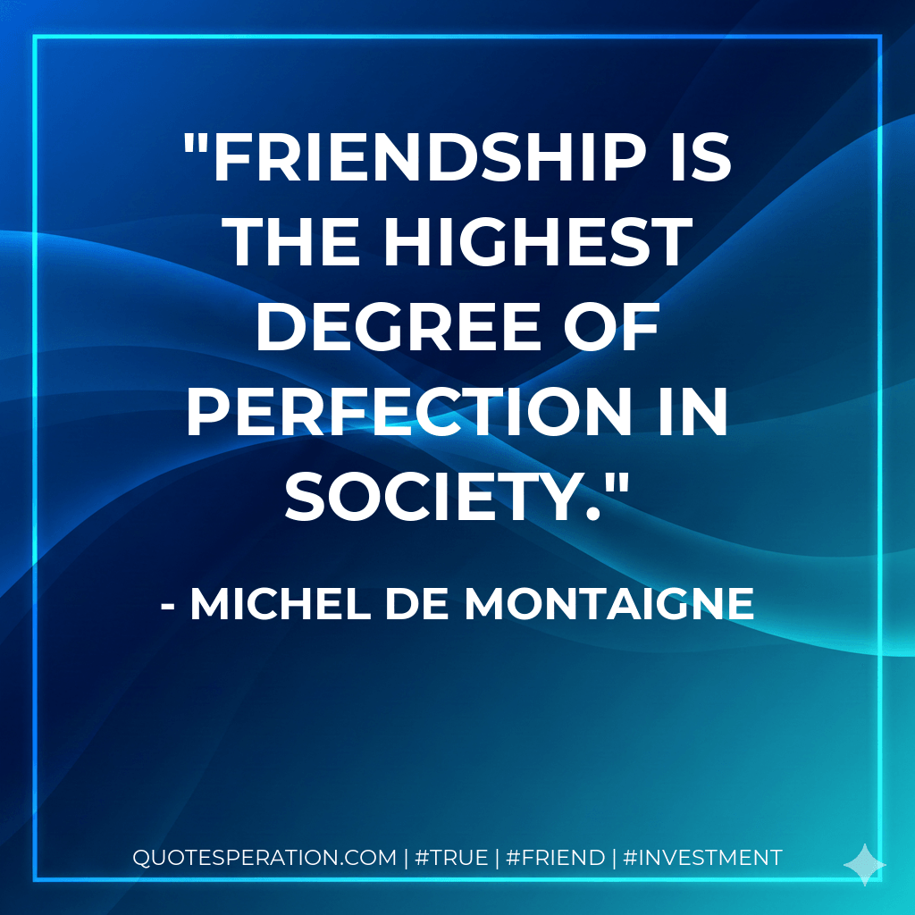 Friendship is the highest degree of perfection in society. - Michel de Montaigne
