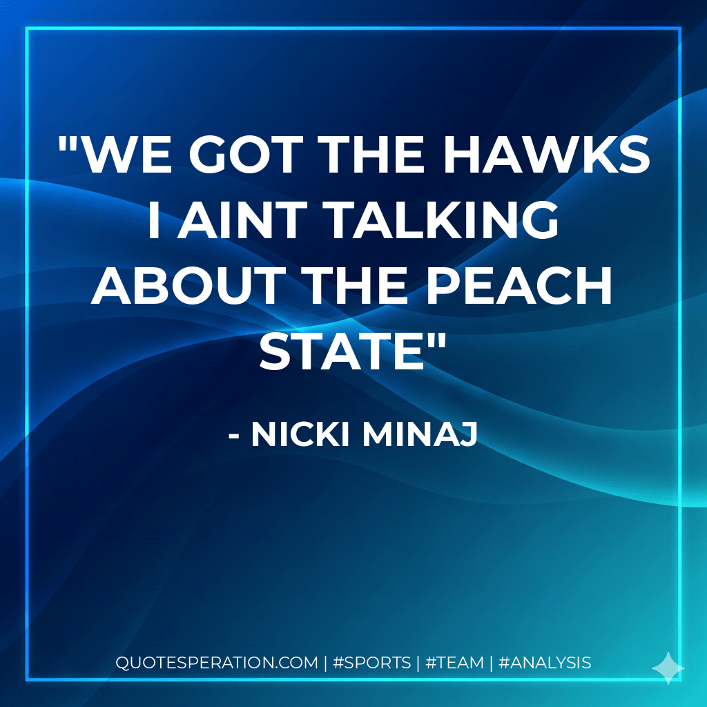 We got the Hawks I aint talking about the Peach state - Nicki Minaj