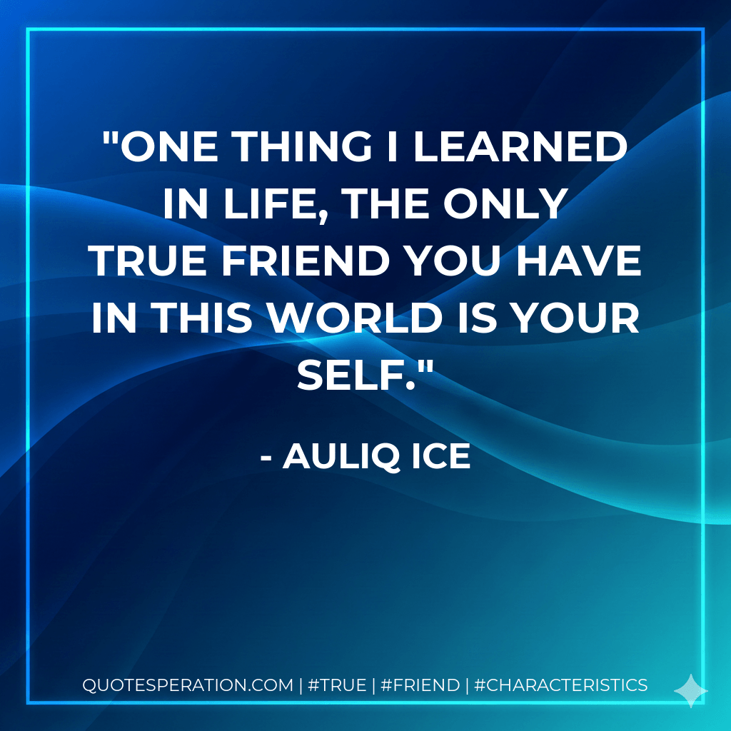 One thing I learned in life, the only true friend you have in this world is your self. - Auliq Ice