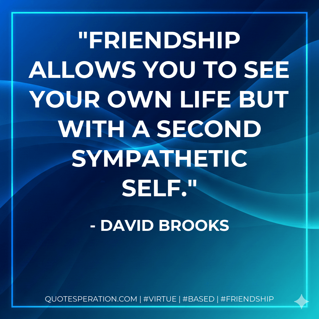 Friendship allows you to see your own life but with a second sympathetic self. - David Brooks