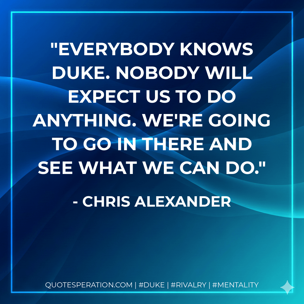 Everybody knows Duke. Nobody will expect us to do anything. We're going to go in there and see what we can do. - Chris Alexander