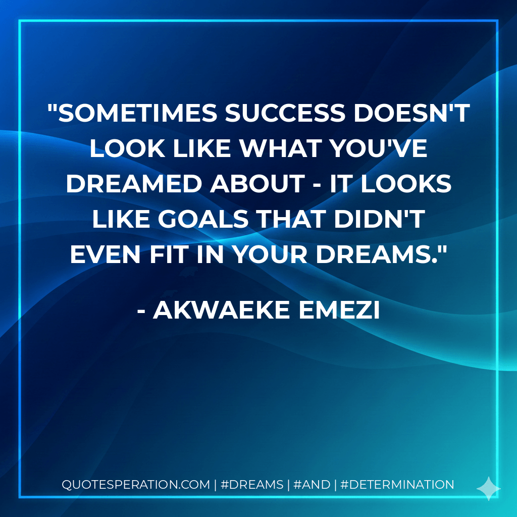 sometimes success doesn't look like what you've dreamed about - it looks like goals that didn't even fit in your dreams. - Akwaeke Emezi
