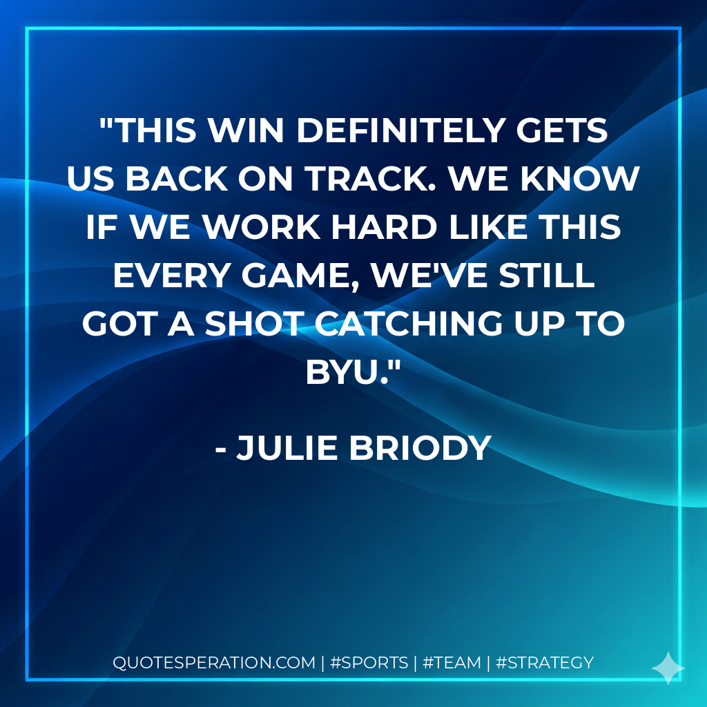 This win definitely gets us back on track. We know if we work hard like this every game, we've still got a shot catching up to BYU. - Julie Briody