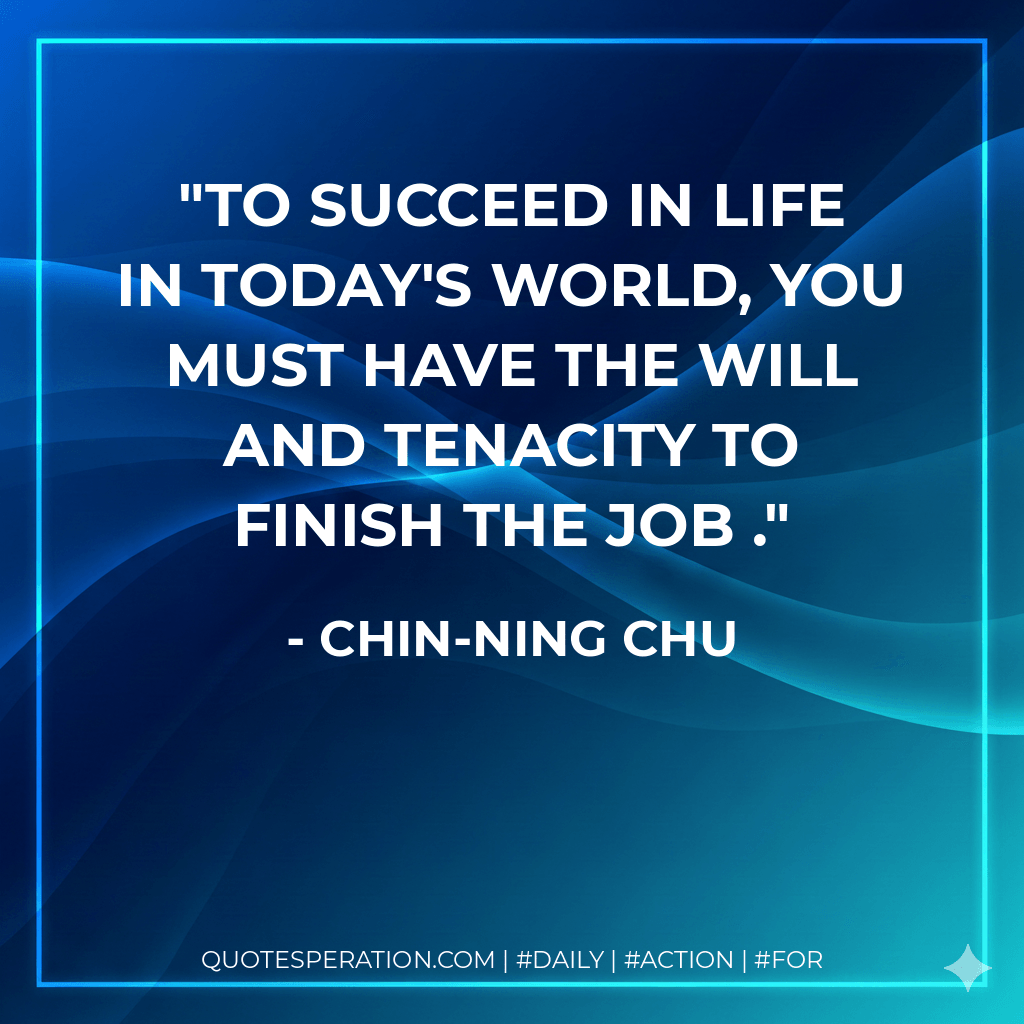 To succeed in life in today's world, you must have the will and tenacity to finish the job . - Chin-Ning Chu