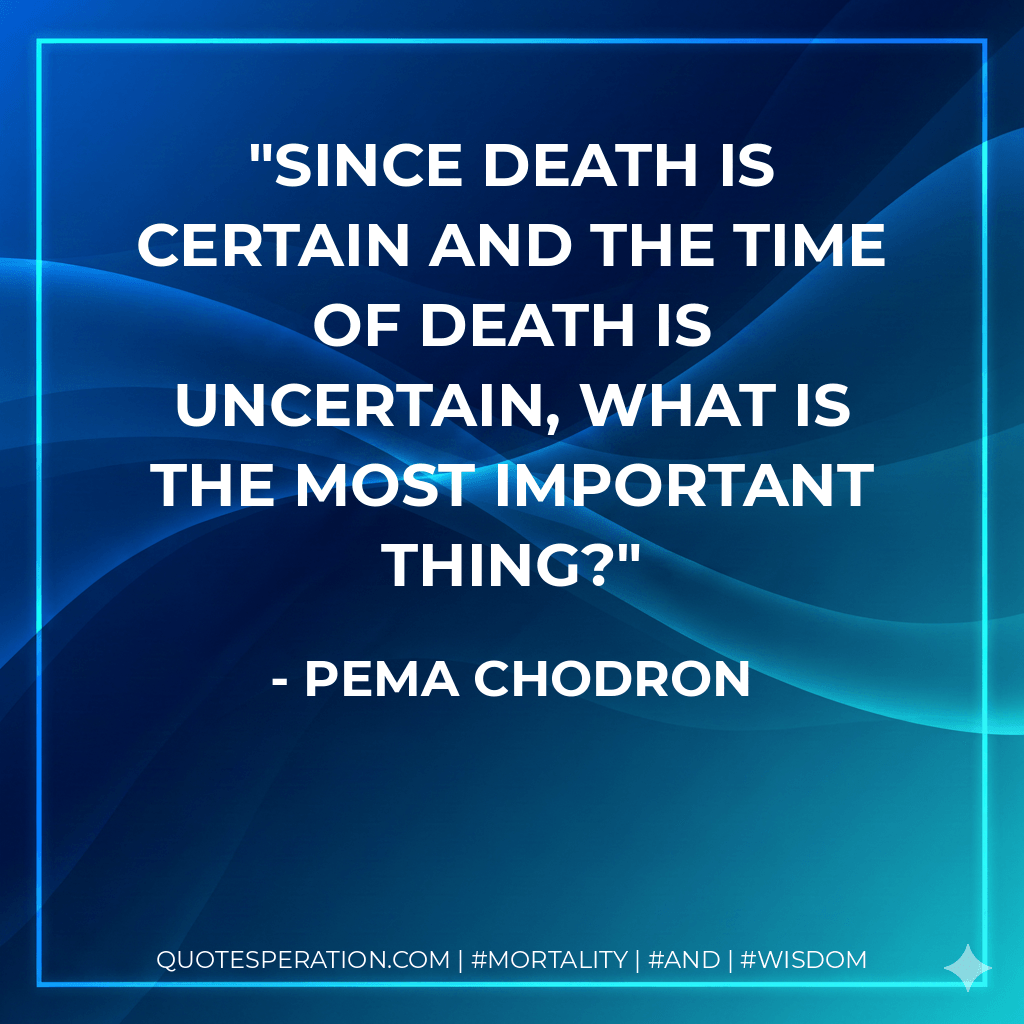 Since death is certain and the time of death is uncertain, what is the most important thing? - Pema Chodron