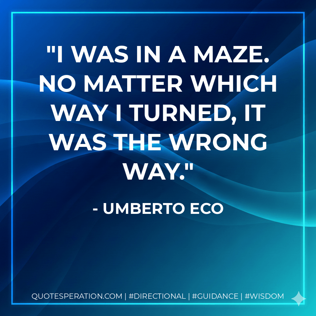I was in a maze. No matter which way I turned, it was the wrong way. - Umberto Eco