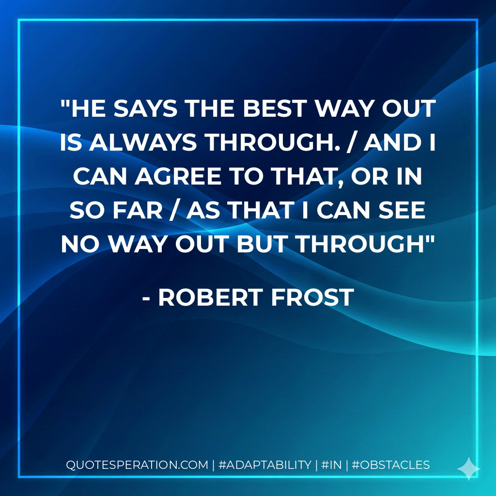 He says the best way out is always through. / And I can agree to that, or in so far / As that I can see no way out but through - Robert Frost