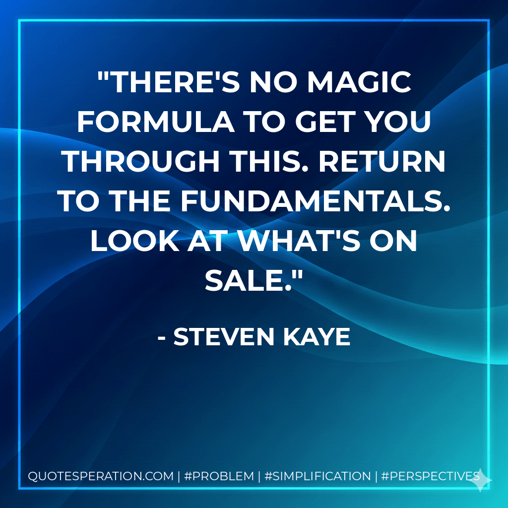 There's no magic formula to get you through this. Return to the fundamentals. Look at what's on sale. - Steven Kaye
