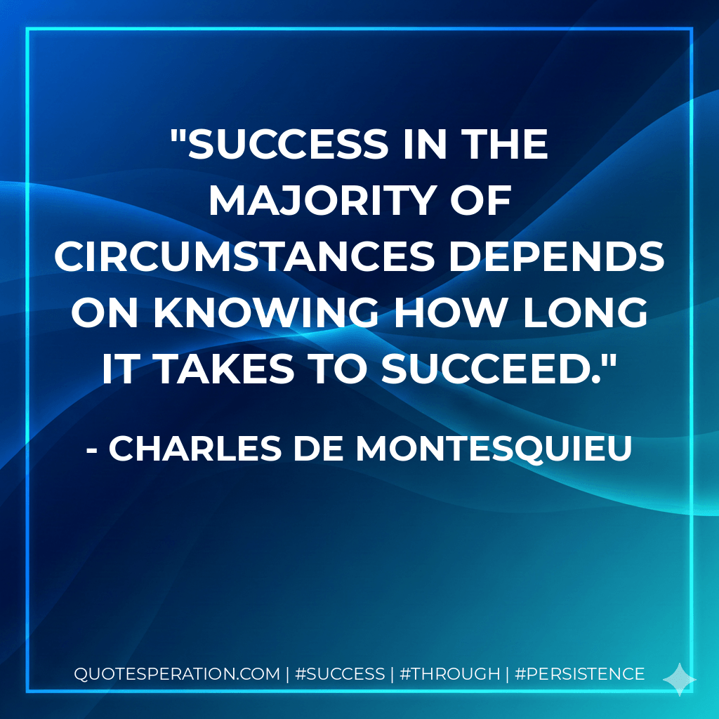Success in the majority of circumstances depends on knowing how long it takes to succeed. - Charles de Montesquieu