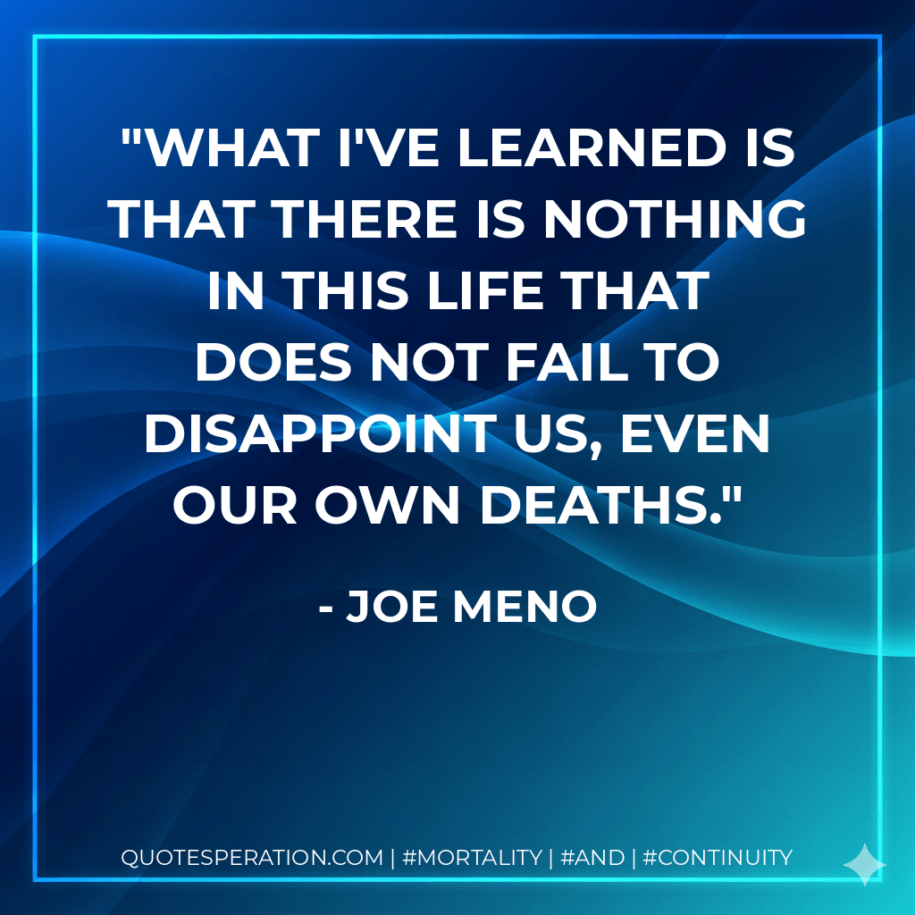 What I've learned is that there is nothing in this life that does not fail to disappoint us, even our own deaths. - Joe Meno