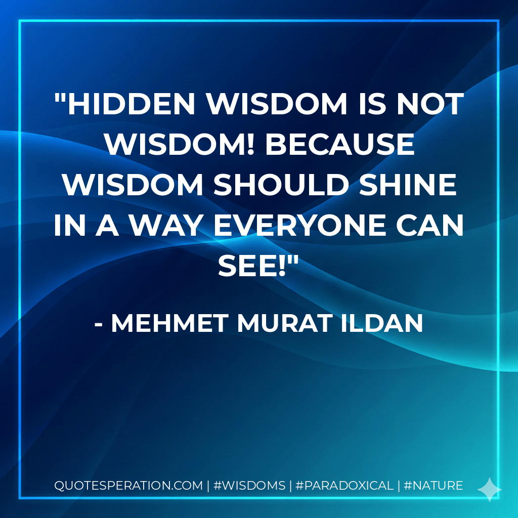 Hidden wisdom is not wisdom! Because wisdom should shine in a way everyone can see! - Mehmet Murat ildan
