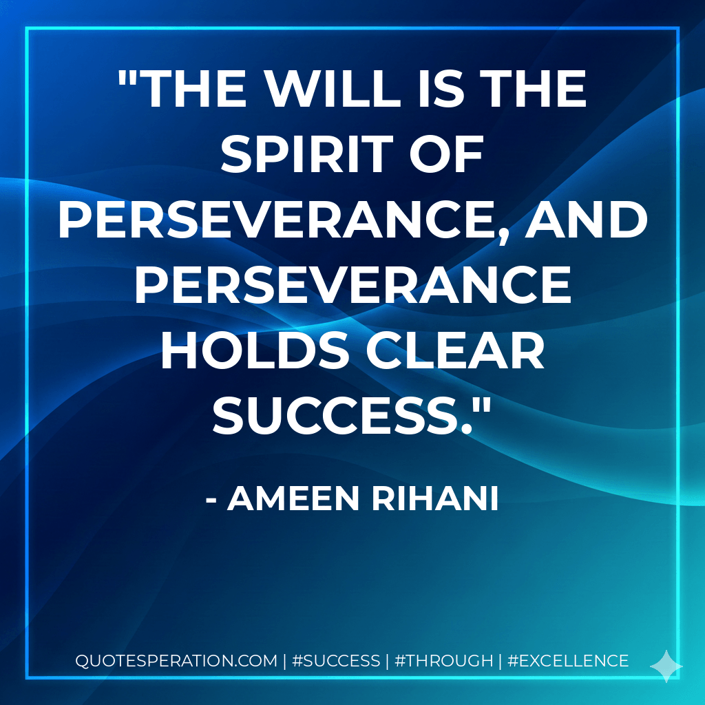 The will is the spirit of perseverance, and perseverance holds clear success. - Ameen Rihani
