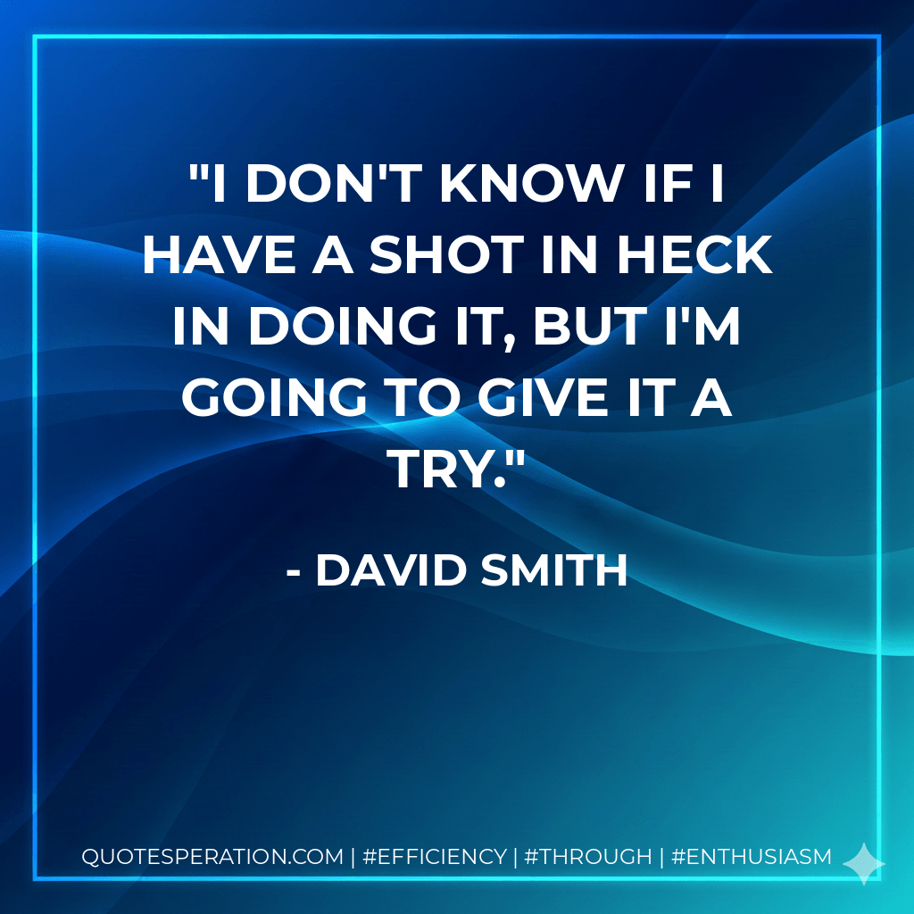 I don't know if I have a shot in heck in doing it, but I'm going to give it a try. - David Smith