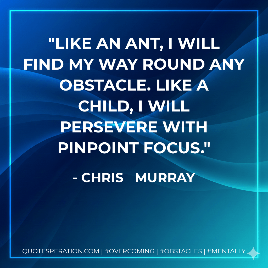 Like an ant, I will find my way round any obstacle. Like a child, I will persevere with pinpoint focus. - Chris   Murray