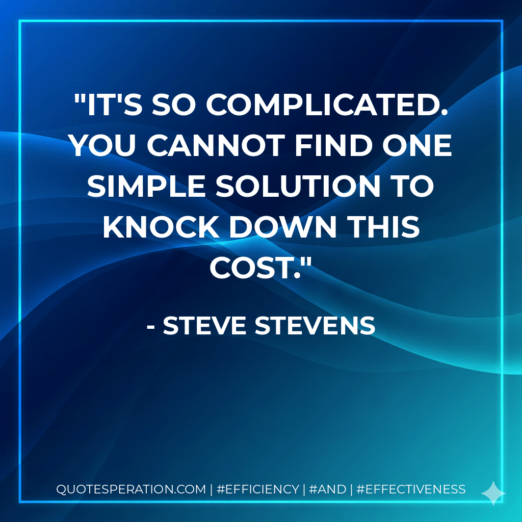 It's so complicated. You cannot find one simple solution to knock down this cost. - Steve Stevens