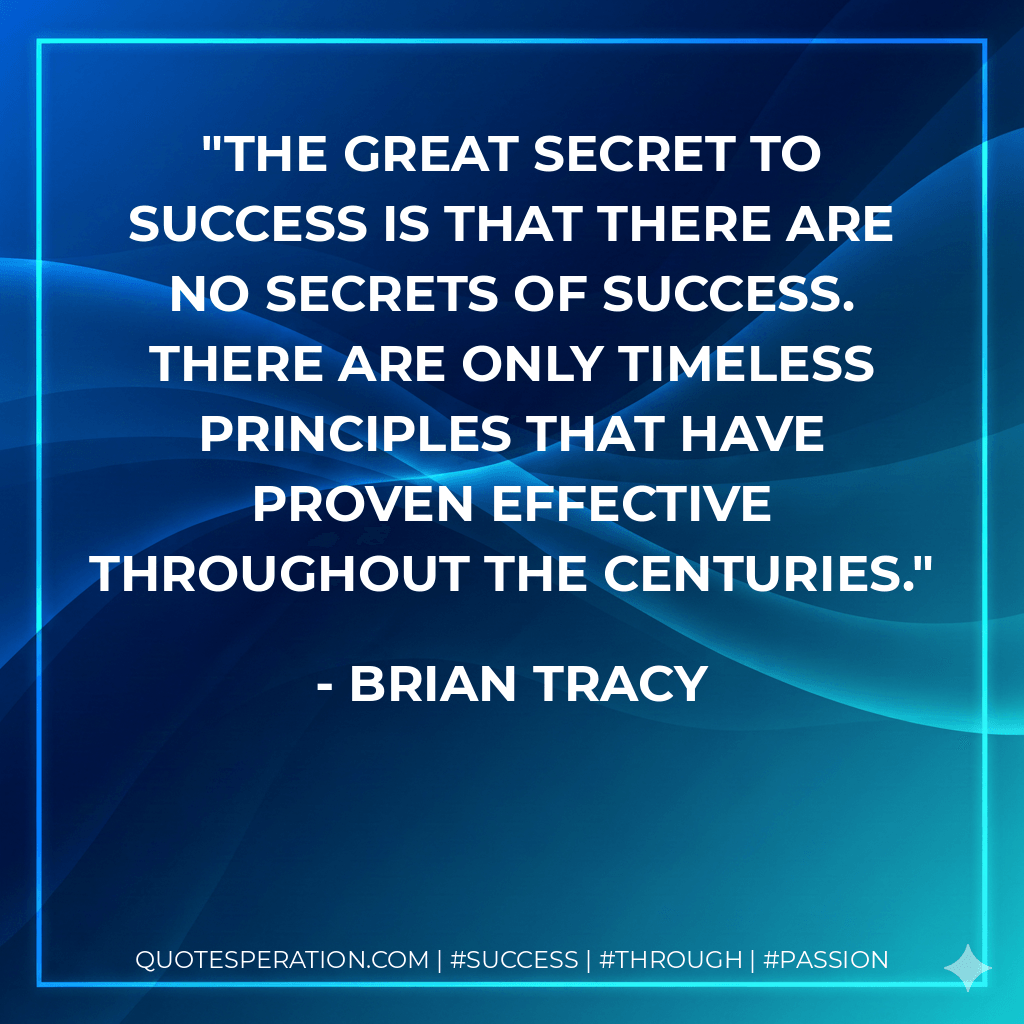 The great secret to success is that there are no secrets of success. There are only timeless principles that have proven effective throughout the centuries. - Brian Tracy