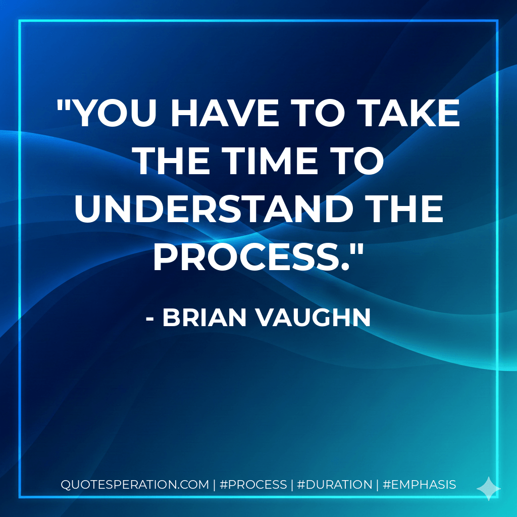 You have to take the time to understand the process. - Brian Vaughn