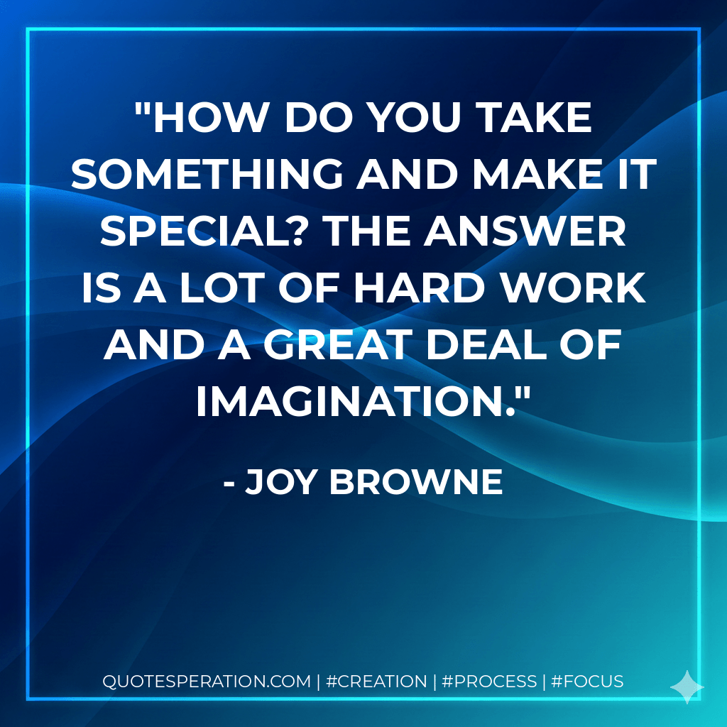 How do you take something and make it special? The answer is a lot of hard work and a great deal of imagination. - Joy Browne