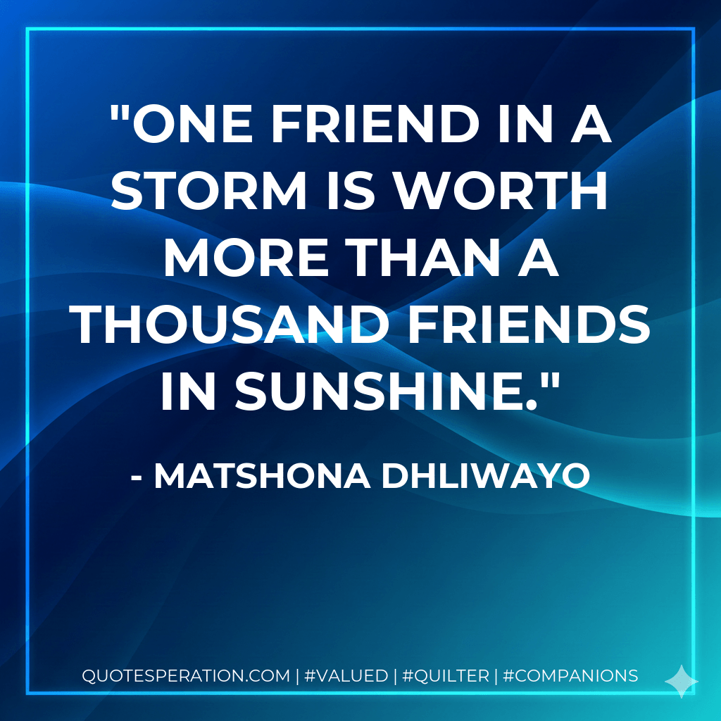 One friend in a storm is worth more than a thousand friends in sunshine. - Matshona Dhliwayo