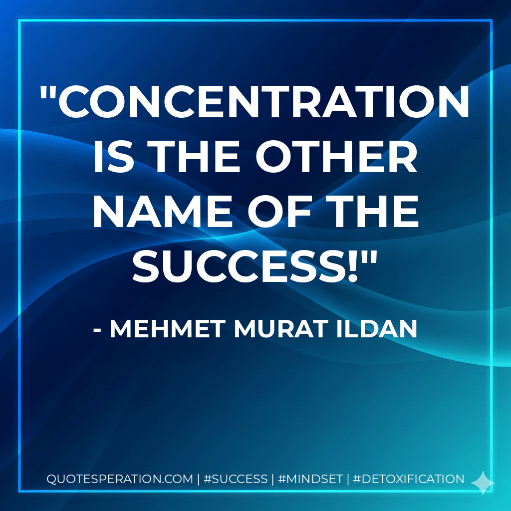 Concentration is the other name of the success! - Mehmet Murat ildan