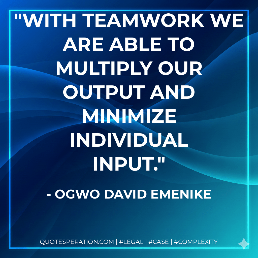With teamwork we are able to multiply our output and minimize individual input. - Ogwo David Emenike