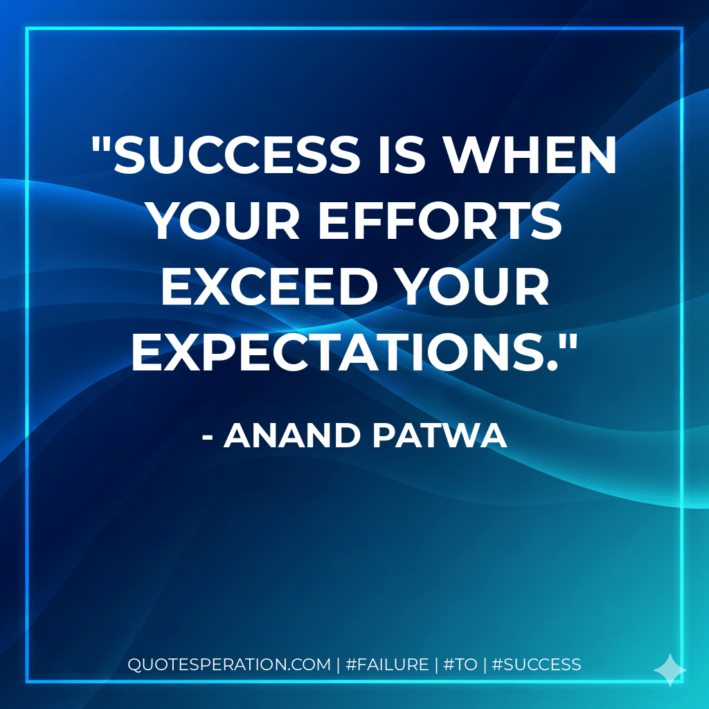 Success is when your efforts exceed your expectations. - Anand Patwa