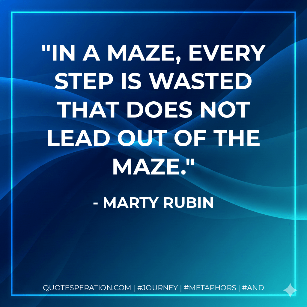 In a maze, every step is wasted that does not lead out of the maze. - Marty Rubin