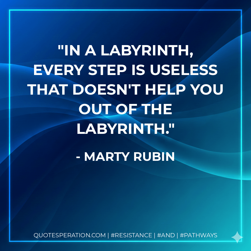 In a labyrinth, every step is useless that doesn't help you out of the labyrinth. - Marty Rubin
