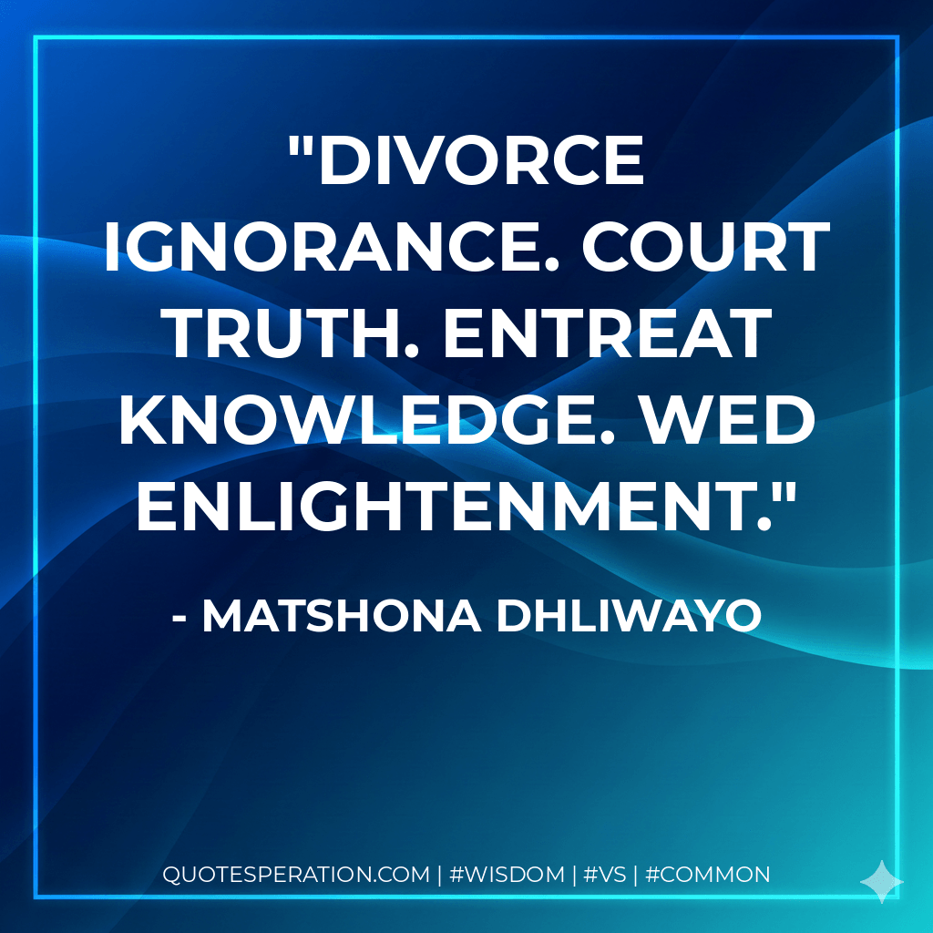 Divorce ignorance. Court truth. Entreat knowledge. Wed enlightenment. - Matshona Dhliwayo
