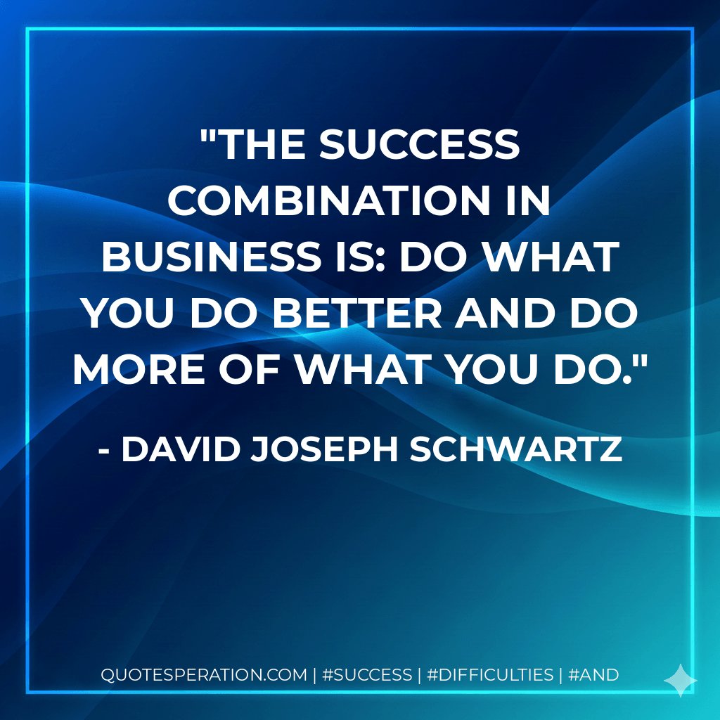 The success combination in business is: Do what you do better and do more of what you do. - David Joseph Schwartz