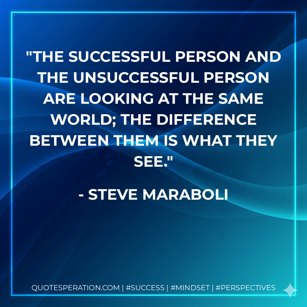 The successful person and the unsuccessful person are looking at the same world; the difference between them is what they see. - Steve Maraboli