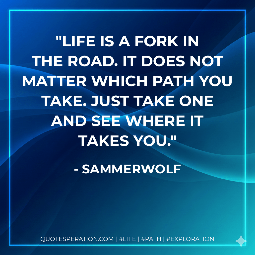 Life is a fork in the road. It does not matter which path you take. Just take one and see where it takes you. - SammerWolf