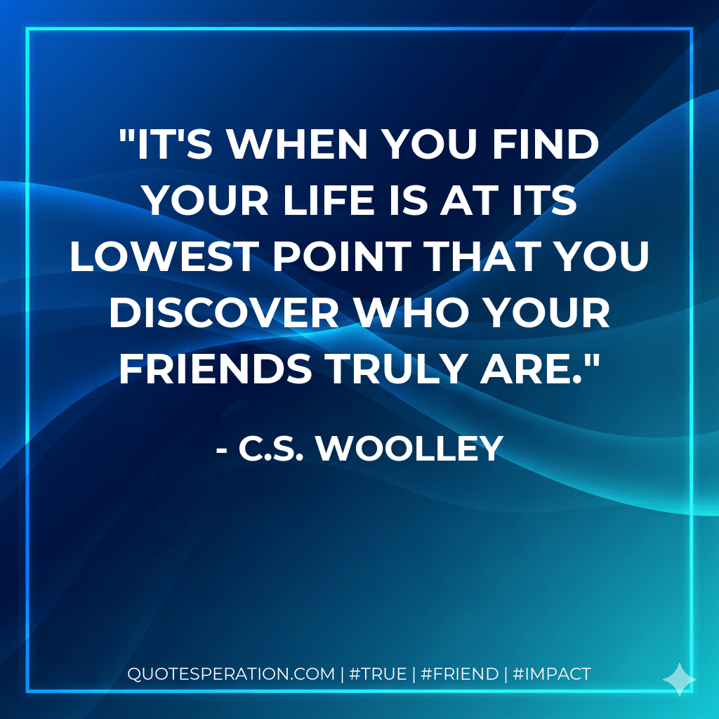 It's when you find your life is at its lowest point that you discover who your friends truly are. - C.S. Woolley