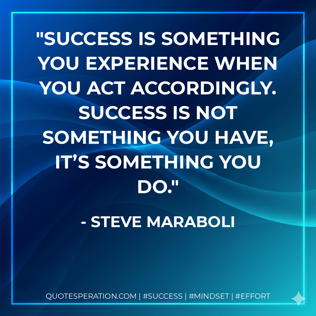 Success is something you experience when you act accordingly. Success is not something you have, it’s something you do. - Steve Maraboli