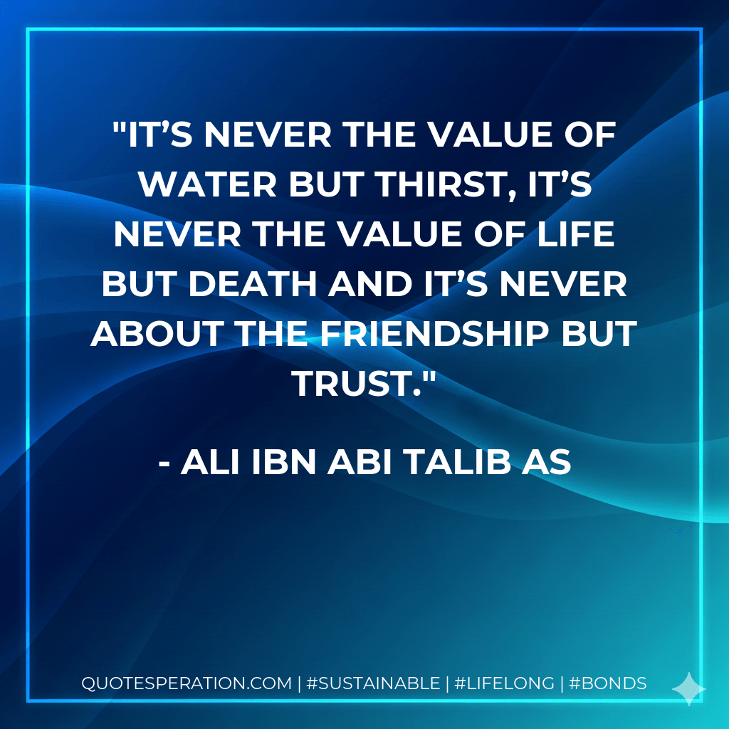 It’s never the value of water but thirst, it’s never the value of life but death and it’s never about the friendship but trust. - Ali Ibn Abi Talib AS