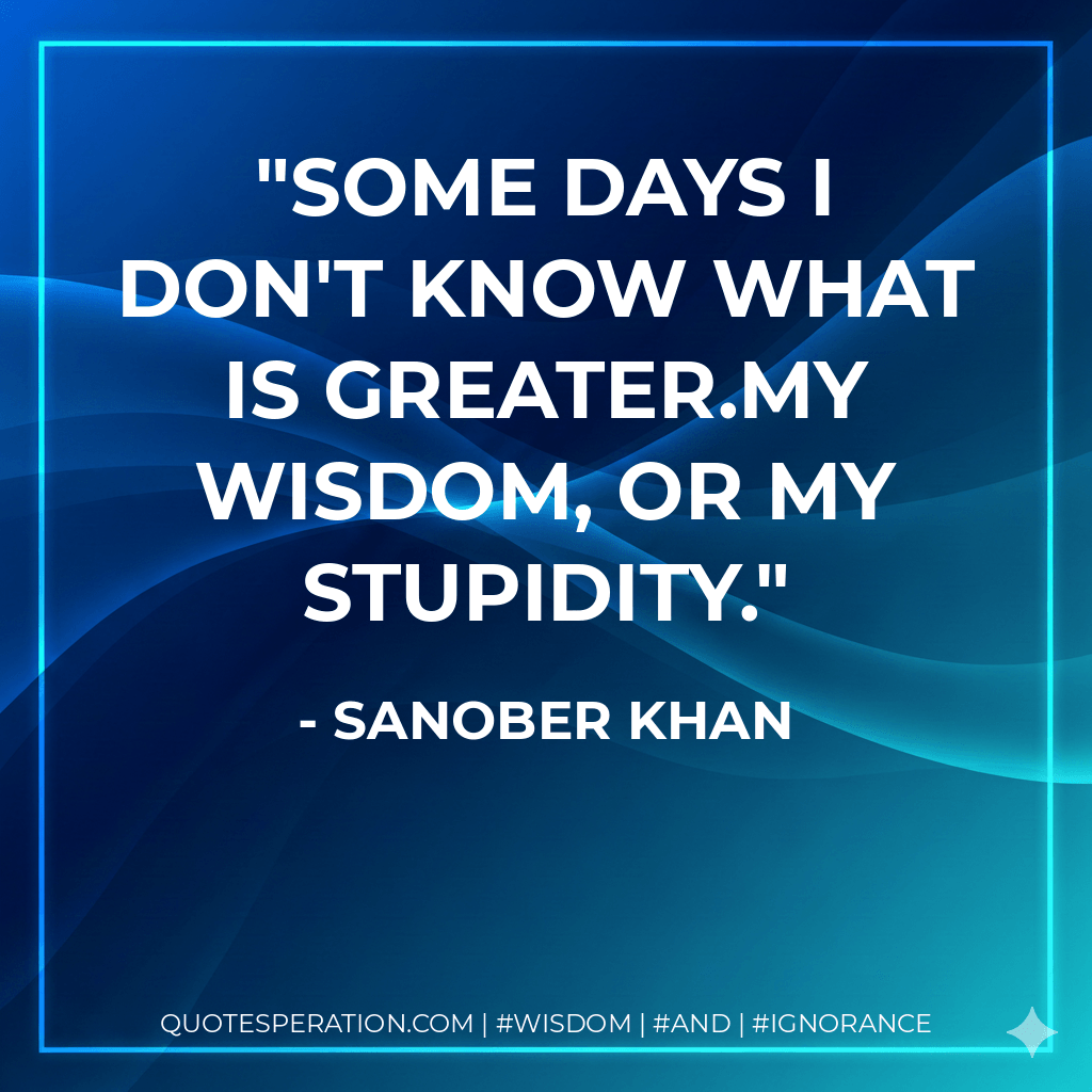 Some days I don't know what is greater.My wisdom, or my stupidity. - Sanober Khan