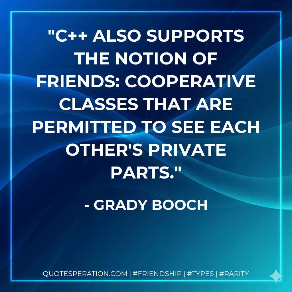 C++ also supports the notion of friends: cooperative classes that are permitted to see each other's private parts.