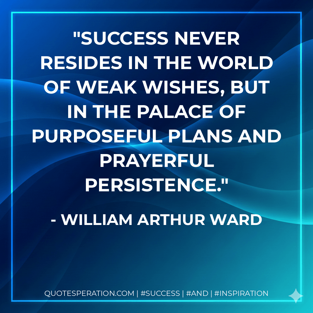 Success never resides in the world of weak wishes, but in the palace of purposeful plans and prayerful persistence.