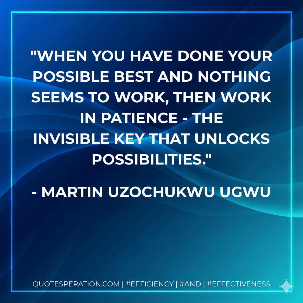 When you have done your possible best and nothing seems to work, then work in patience - the invisible key that unlocks possibilities.