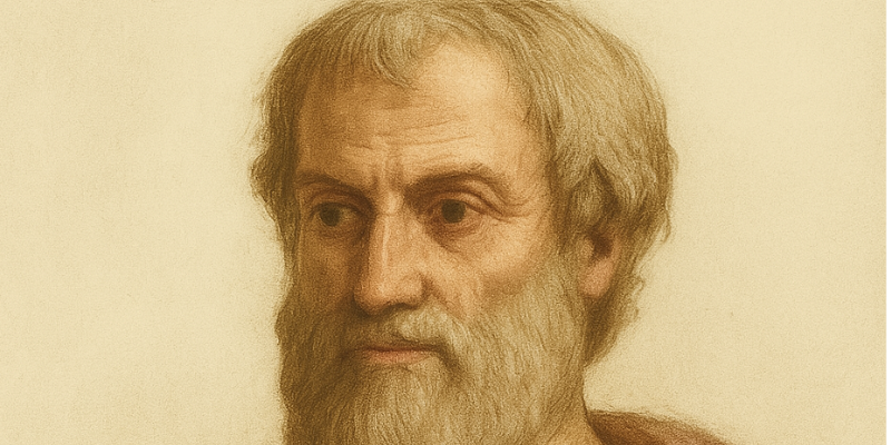 An oil paining of Aristotle's face