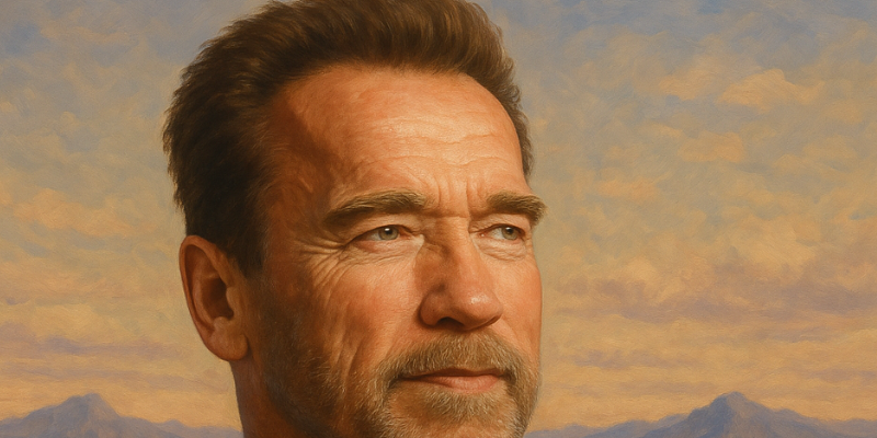 An oil painting of Arnold Schwarzenegger's face