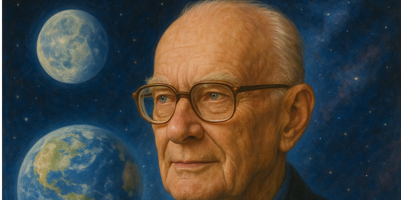 An oil painting of Authur C. Clarke's face